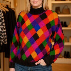 Vintage 1990s Rafaella Argyle Color Blocked  size L